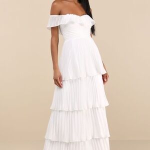 Lulus Always Remarkable White Pleated Off-the-shoulder Maxi Dress - Size XS